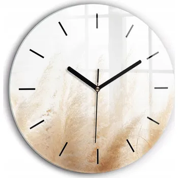 Hodiny Minimalistické Čtvercové Skleněné Foto Hodiny na Zeď Klásky obilí průměr 60 cm