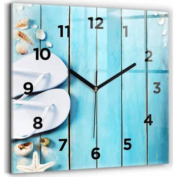 Hodiny Čtvercové Skleněné Nástěnné Hodiny s S Potiskem Letní motivy 30x30 cm