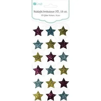 samolepka dpCraft Brokátové 3D samolepky – hvězdy, 18 ks, pestré