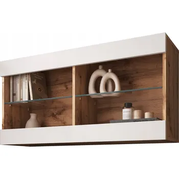 Knihovna Komodee Tivoli Závěsná Vitrína Horizontální Dub Wotan-Bílá