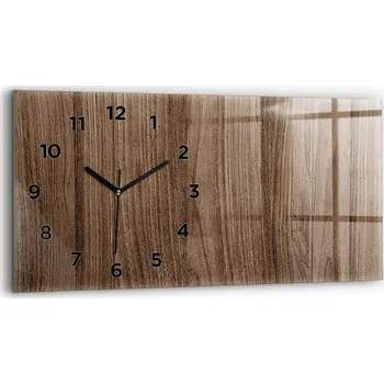 Hodiny Moderní skleněné nástěnné hodiny s potiskem horizontální 60x30 cm Tmavé dřevo