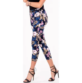Dámské kalhoty Kalhoty s potiskem květin tmavě modré - XL