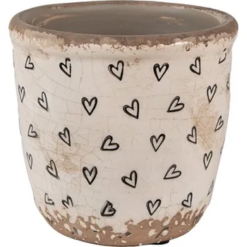 Obal na květináč Béžový keramický obal na květináč se obrysy srdíček Ankie – 11x11 cm