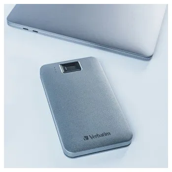 Čtečka čárových kódů Verbatim 53653 Executive Fingerprint Secure HDD, externí pevný disk + čtečka otisků prstů, 2.5", USB 3.0 (3.2 Gen 1), 2TB, šifrovaný, šedý