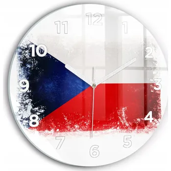 Hodiny Čtvercové Skleněné Nástěnné Hodiny do Moderního Interiéru Vlajka Česka fi30 cm