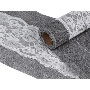 Imitace juty / běhoun šíře 24 cm s krajkou, barva 2 (800-17) šedá