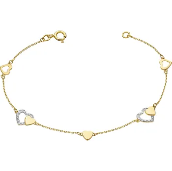 Náramek Zlatý náramek s brilianty - srdce - 0,04 ct - ryzost 585 - 116.236