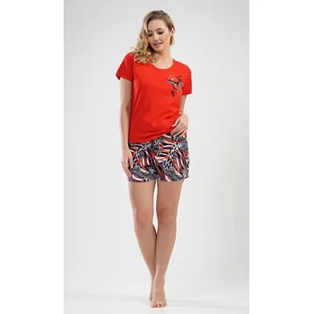 Dámské noční prádlo Dámské pyžamo šortky Motýli - červená - L