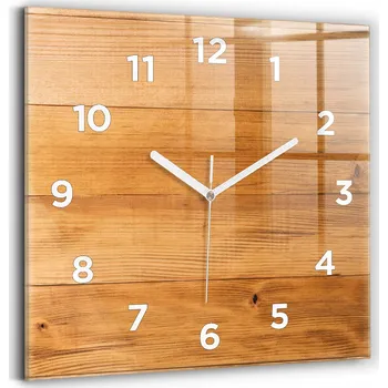 Hodiny Čtvercové Skleněné Hodiny Minimalistické Nástěnné Dřevěná prkna 30x30 cm