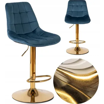Barová židle Barová Židle Barová židle do jídelny, nastavitelná, velurová modrá se zlatou podnoží ARCOS