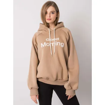 Dámská mikina Béžová mikina s nápisem a kapucí -EM-BL-651/1.21X-dark beige Velikost: S/M