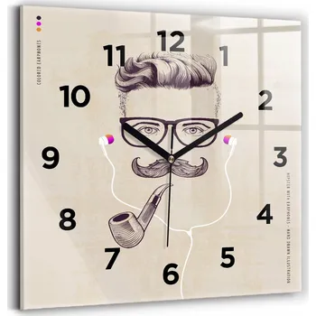 Hodiny Skleněné hodiny nástěnné tvrzené Moderní hodiny Muž s dýmkou 30x30