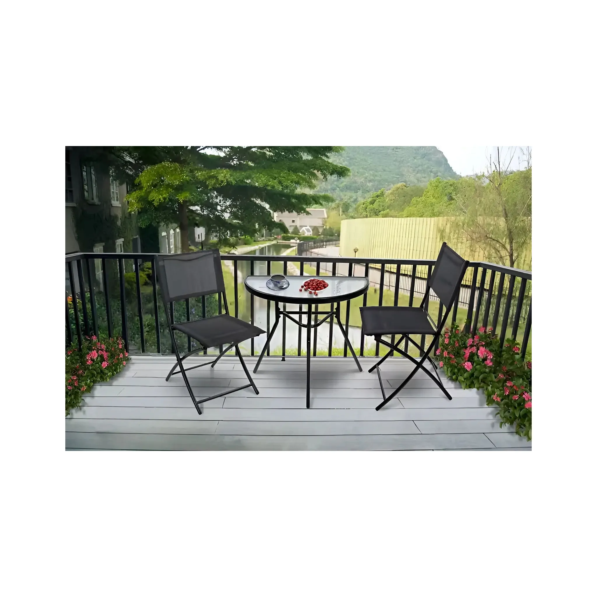 Fotografie 6 - Zahradní stůl Modern Home Půlkulatý skleněný stůl 70 x 43 x 64 cm černý