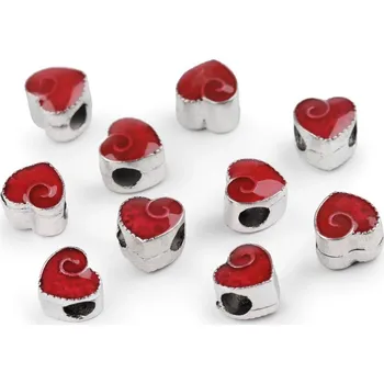 Korálek Kovové korálky s velkým průvlekem srdce 10x10 mm 2 kusy - 2 červená