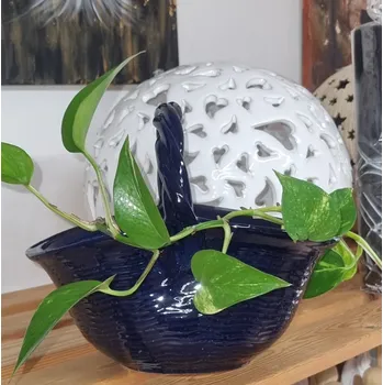 Květináč Keramický košík na květiny - květináč (obal) - modrý Velikost: 20 cm bez misky