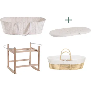 košík pro miminko Ahojbaby sada Mojžíšův košík pro miminko Paper Dream s houpacím stojanem natural, bílým potahem + matrací zdarma