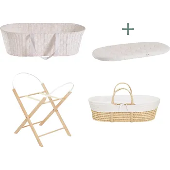 košík pro miminko Ahojbaby sada Mojžíšův košík pro miminko Paper Dream se skládacím stojanem natural, bílým potahem + matrací zdarma