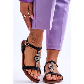 Dámské sandále Kožené sandály s ozdobným hadem S.Barski Černá Velikost: 36