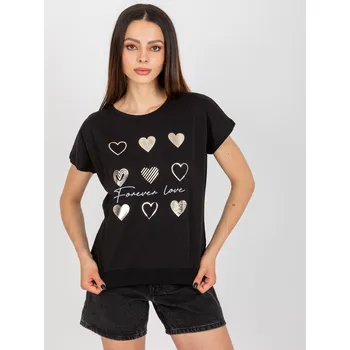 Dámské tričko Černé tričko se zlatými srdíčky -RV-BZ-8954.26P-černá Velikost: S/M