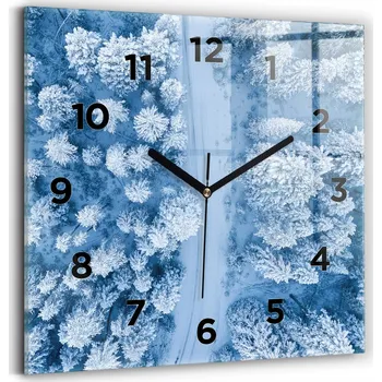 Hodiny Skleněné nástěnné hodiny do moderního interiéru se vzorem Les z dronu 30x30 cm