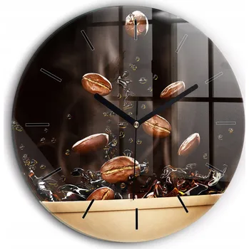 Hodiny Dekorativní nástěnné hodiny s krásnou grafikou Horká káva, černé ručičky, průměr 60 cm