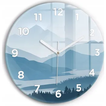 Hodiny Moderní skleněné hodiny s grafikou na zeď Horská krajina kulatý průměr 30 cm