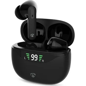 Sluchátka Nedis HPBT2450BK černý Headset, bezdrátový, do uší, Bluetooth, výdrž až 6 hodin (30h s pouzdrem), hlasové ovládání, kompatibilní s Google Assistant a Siri, nabíjecí pouzdro HPBT2450BK