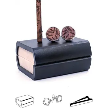 Manžetový knoflíček Set manžetové knoflíčky a kravatová spona lístky Hnědá