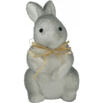 Velikonoční dekorace Šedý velikonoční zajíček s flockovaným povrchem, figurka, dekorace, 16 cm