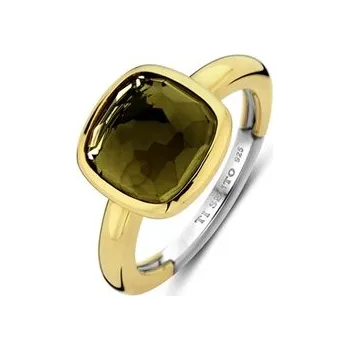 Prsten Zlacený prsten TI SENTO se zeleným kamenem 12351KA/56
