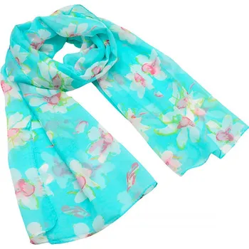 Šála Šála vzdušná - tyrkysová s květinovým vzorem