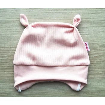 Kojenecká čepice AMÁLKA Bavlněná zavazovací čepička žebrovaná, pudrově růžová Velikost: 56-62