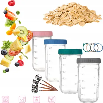 Obraz 4 KS SŁOIK DO PRZECHOWYWANIA JOGURTU, OVESNÝCH VLOČEK, MUSLI S LŽIČKOU A VÍČKEM