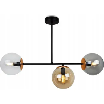 ZÁVĚSNÁ STROPNÍ LAMPA TROJITÁ ČERNÁ SKLENĚNÉ BAREVNÉ KOULE LOFT