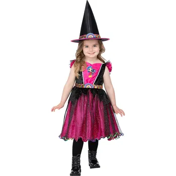 Karnevalový kostým Dětský kostým růžová čarodějnice Dětská velikost: M (7-9 let)