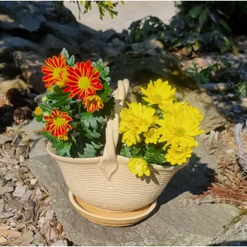 Květináč Keramický košík na květiny - květináč (obal) - světlý s glazurou Velikost: 27 cm bez misky