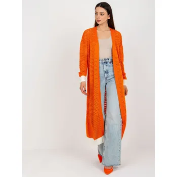 Dámské oblečení Oranžový dlouhý pletený kardigan -BA-SW-8039.39P-orange Velikost: ONE SIZE