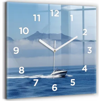 Hodiny Velké čtvercové nástěnné hodiny s motivem plachetnice na oceánu, 30x30 cm