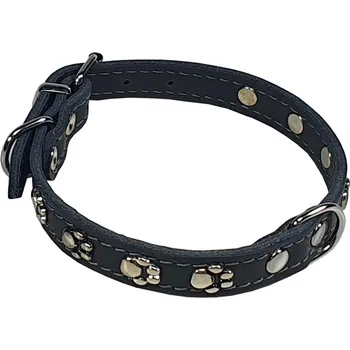 Obojek pro psa BAFPET Obojky ze semišové kůže zdobené tlapičkami Barva: Černá, Rozměr: 16mm x 40cm /31-38/ 02107T