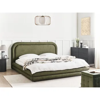 Postel Postel zelená látkové čalounění umělý len 180 x 200 cm černé nohy s čelem roštový rám moderní styl ložnice Beliani