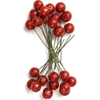 Vánoční dekorace dpCraft Plody cesmíny 1,2cm 24 ks červené brokát