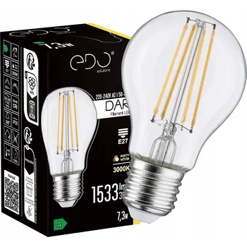Žárovka EDO LED Žárovka Dekorativní E27 7,3W 3000K TEPLÁ CLEAR Filament 1533lm A60