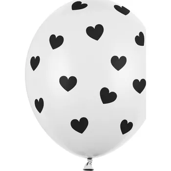 Balónek PartyDeco Balonek latex bílý srdce černá 30 cm, 1 ks