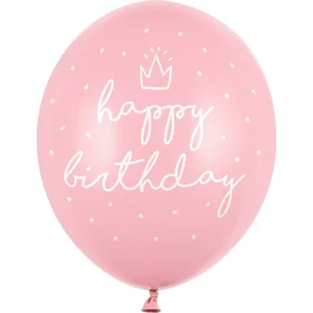Balónek PartyDeco Balonek latex Happy Birthday pastelový růžový 30 cm, 1 ks