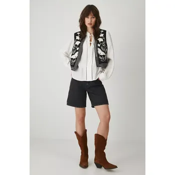 Dámské kraťasy Bavlněné riflové kraťasy Medicine dámské, černá barva, hladké, high waist RS25.SZD081 99J, vel. XS