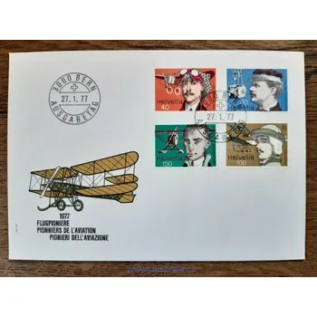 Poštovní známka Švýcarsko FDC 1090/3 průkopníci letectví r. 1977