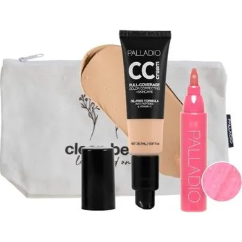 Kosmetická sada Palladio Voděodolný set na rty a tvář - CC krém 20 Warm 25,7 ml + fix na rty 01 Dárková sada