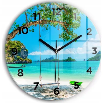 Hodiny Skleněné nástěnné hodiny do obýváku s grafikou Slunný ostrov Thajsko průměr 30 cm