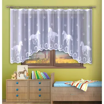 Záclona Hotová záclona Koně bílá 300x150cm - řasící stuha 2,5cm