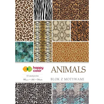 Výtvarný papír Happy Color Blok se vzorovanými papíry ANIMALS, 80g/m2, A4, 15+1 list, 15 vzorů